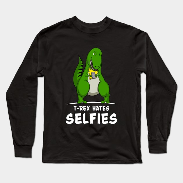 T-Rex Dinosaur Hates Selfies Comedy Long Sleeve T-Shirt by underheaven